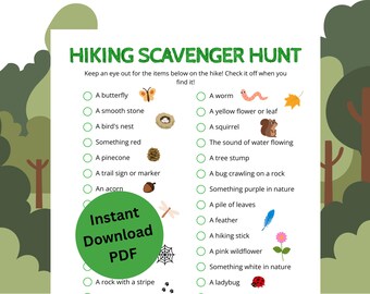Hiking Scavenger Hunt Printable | Outdoor Nature Hunt Game | Spring Summer Kids Activity | Family Hiking Game | Camping Scavenger Hunt PDF