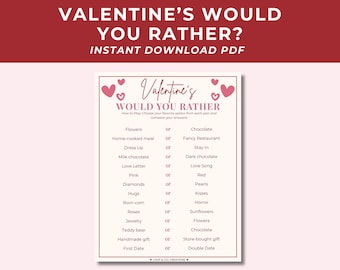 Valentines Would You Rather Game | Couples Valentine Party Game | Adult Date Night Printable | Galentines Party Game | Instant Download