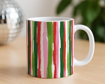 Colorful Striped Mug | Gift for Her | Brushstroke Coffee Mug | Abstract Stripe Mug | Teacher Gift | Coworker Gift | Coffee Lover Gift