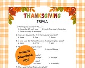 Printable Thanksgiving Trivia Game | Thanksgiving Party Game | Friendsgiving Trivia Questions | Holiday Family Activity