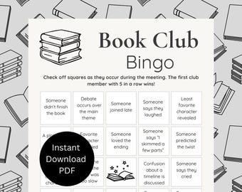 Book Club Bingo Game Printable | Reading Group Activity | Book Club Icebreaker Game | Book Lover Party Game | Literary Club Printable