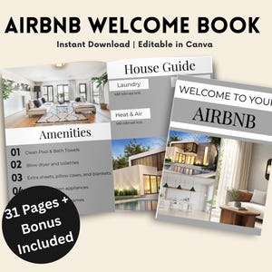 Moderne Airbnb-benodigdheden: welkomstboeksjabloon | Gastenboek en huishandleiding Gids voor gasten | Canva bewerkbaar e-boek direct downloaden