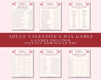 Valentines Day Games Bundle | 6 Printable Couples Party Games | Adult Valentine Games | Date Night Activities | Instant Download