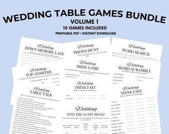 Wedding Games Bundle Printable | 10 Reception Table Games | Icebreaker Activities | Find the Guest Bingo | Shoe Game | Wedding Activities