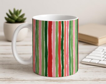 Colorful Striped Mug | Gift for Her | Pink Green Coffee Mug | Unique Coffee Cup | Teacher Gift | Coworker Gift | Coffee Lover Gift