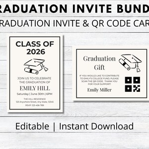 Graduation Invitation with QR Code Template | Editable Canva Grad Party Invite | Class of 2026 Graduation Invitation