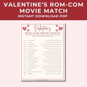 Juego de emparejar películas de comedia romántica / Juego de películas para el Día de San Valentín / Trivia de comedia romántica / Imprimible para fiestas de parejas / Descarga instantánea
