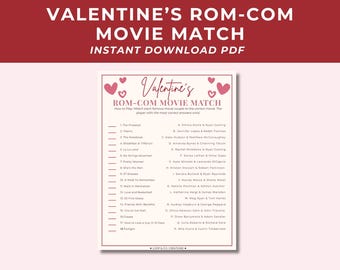 Rom Com Movie Match Game | Valentines Day Movie Game | Romantic Comedy Trivia | Couples Party Printable | Instant Download
