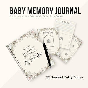 Baby Memory Book | Baby Book First Year | Baby Keepsake Journal | New Mom Diary | Milestones & Photos | Baby Shower Gift | Editable Template