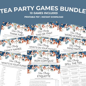 Tea Party Games Printable Bundle | 10 Ladies Tea Party Games | Bridal Shower Games | Church Tea Activities | Mothers Day Activities