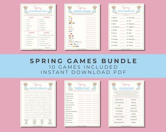 Spring Games Bundle | 10 Printable Spring Party Games | Spring Activities for Kids & Family | Classroom Games | Spring Break Games