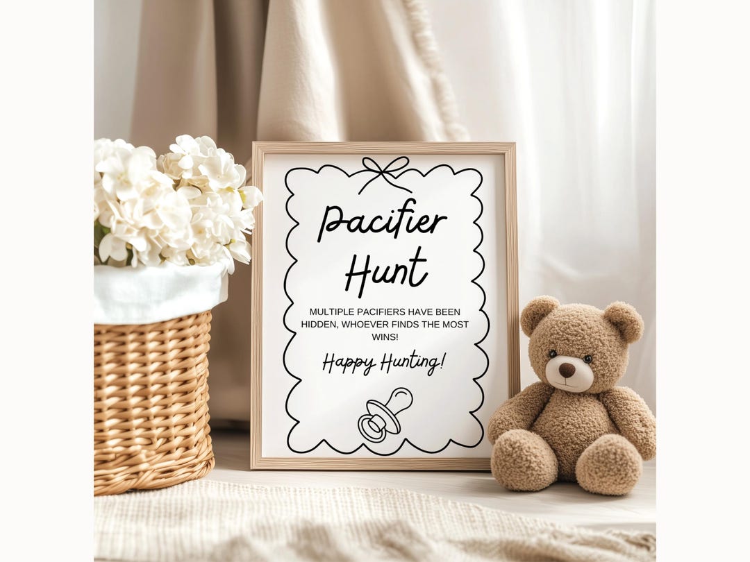 Pacifier Scavenger Hunt Baby Shower Game Sign Printable | Find the ...