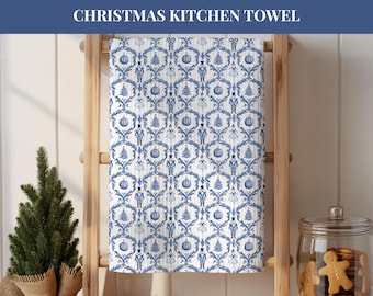 Blå nötknäpparhandduk | Chinoiserie juldekoration | Baletthandduk | Present till henne | Värdinnans present | Blått julkök