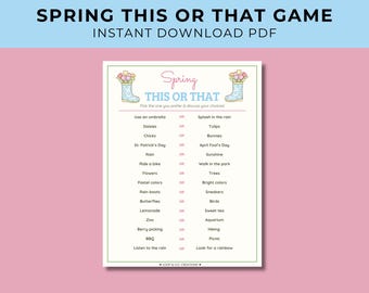 Spring This or That Game | Printable Spring Party Game | Spring Activity for Kids & Adults | Spring Icebreaker | Would You Rather Game