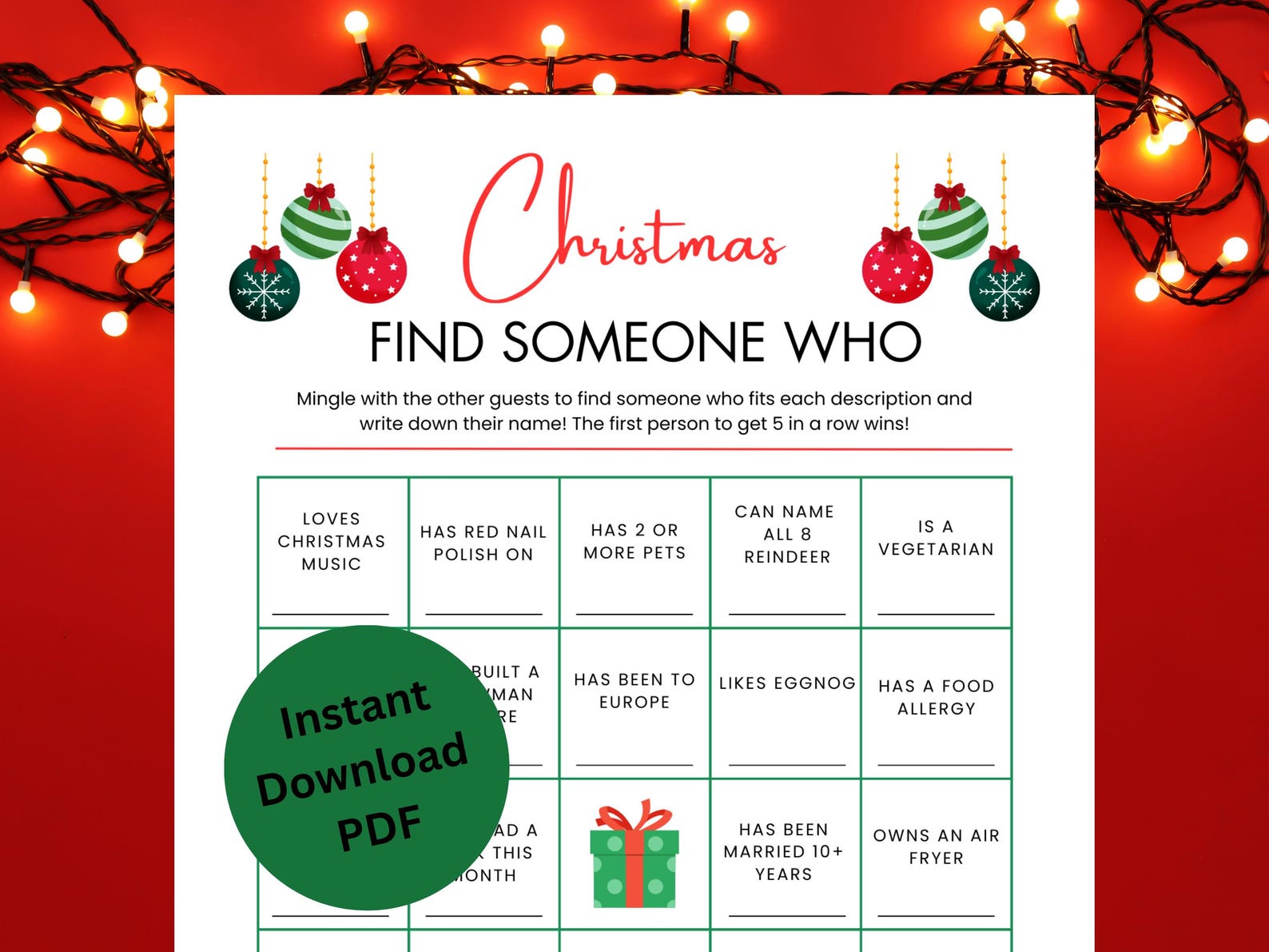 Christmas Find the Guest Bingo Game | Printable Holiday Party ...