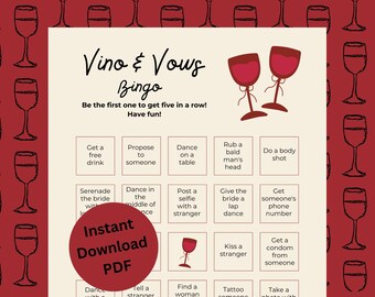 Vino and Vows Bingo Game Printable | Wine Theme Bachelorette Party Game | Hen Party Bingo Cards | Bridal Shower Activity | Girls Night Game