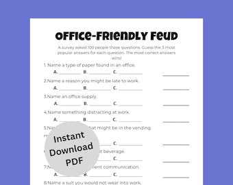 Family Feud Office Party Game | Printable Friendly Feud | Work Team Building Game | Office Icebreaker Game | Coworker Party Activity