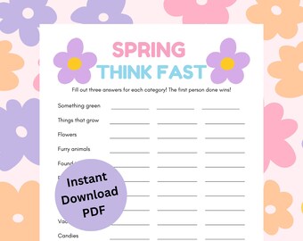 Spring Think Fast Game Printable | Easter Party Game for Kids & Adults | Spring Family Game | Classroom Activity | Group Party Game