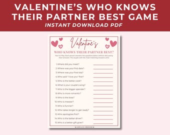 Who Knows Their Partner Best Game | Valentines Day Couples Game | Date Night Printable | Couples Party Game | Instant Download