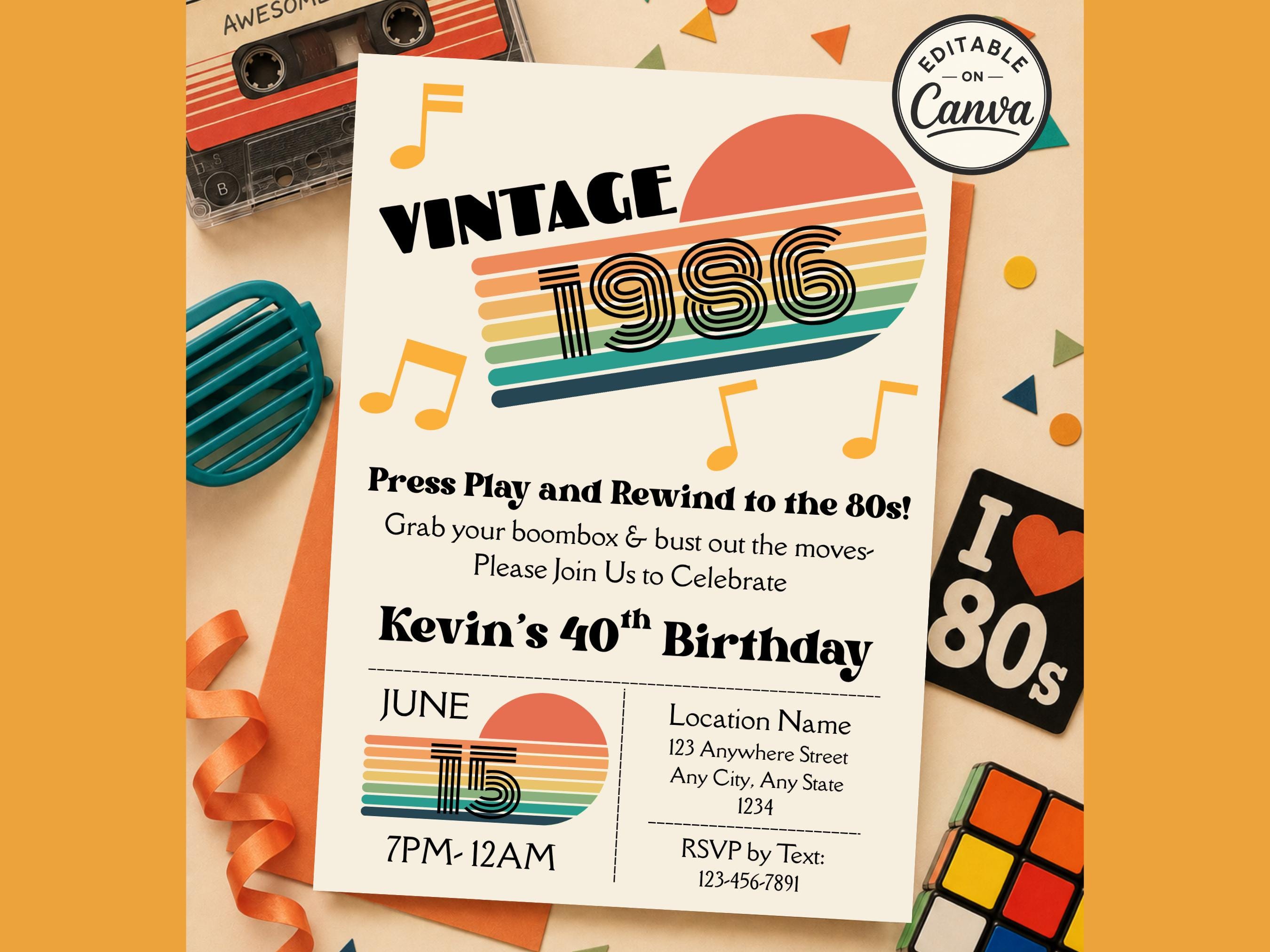 1986 40th Birthday Invitation | Vintage 80s Birthday Party Invite