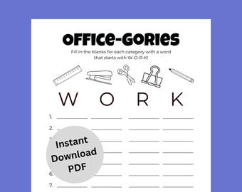 Office Scattergories Game Printable | Team Building Game for Work | Office Party Icebreaker | Coworker Activity | Work Party Game