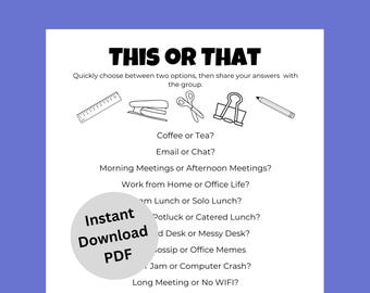 This or That Office Game Printable | Work Party Game | Team Building Icebreaker | Coworker Activity | Staff Meeting Game | Would You Rather
