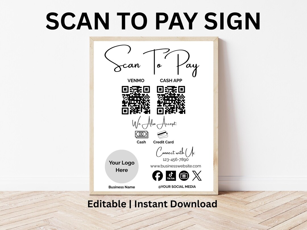 Editable Scan to Pay Sign | Custom QR Code and Small Business Templates ...