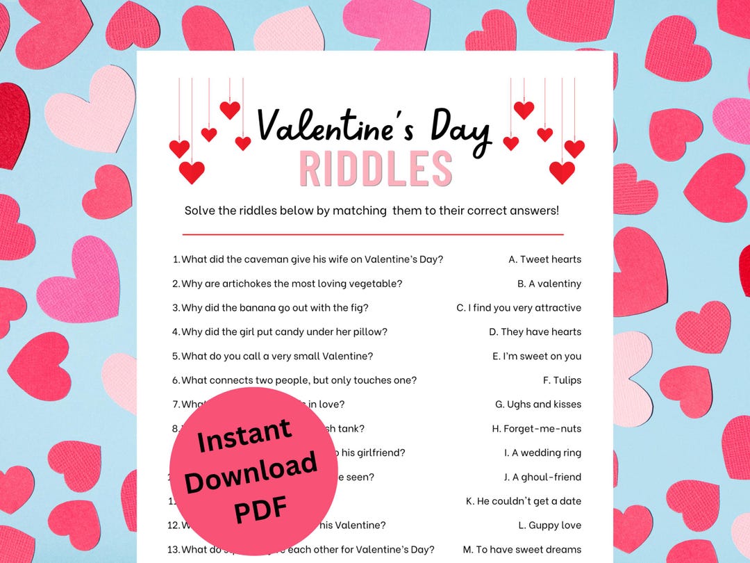 Valentine’s Day Riddles Game Printable | Valentine Trivia Game ...