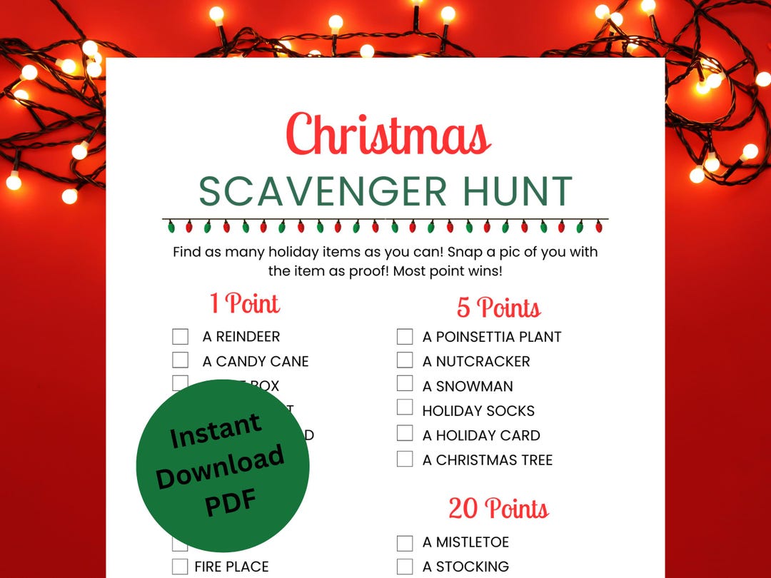 Christmas Scavenger Hunt Game Printable | Holiday Party Game for Kids ...