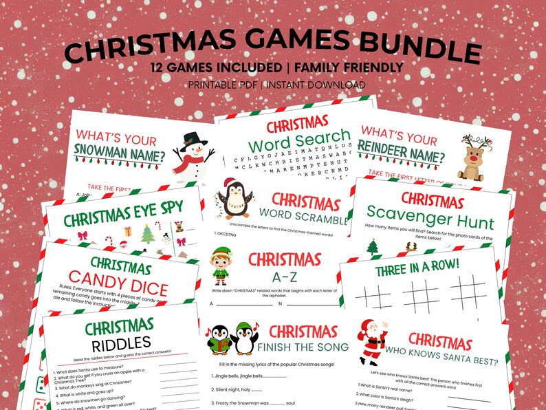 Printable Christmas Games Bundle | Family Christmas Party Games ...