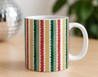 Preppy Striped Mug | Gift for Her | Colorful Coffee Mug | Green Red Coffee Cup | Teacher Gift | Coworker Gift | Unique Gift for Women