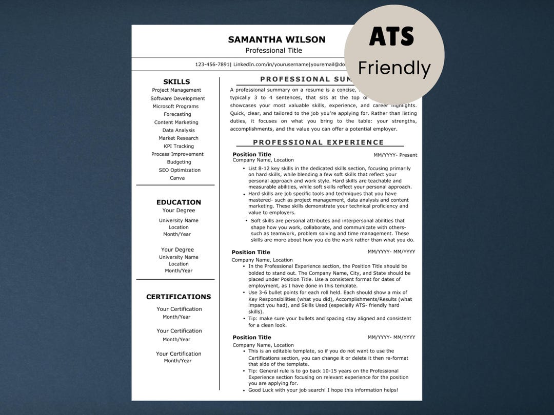 ATS Friendly Resume Template Canva | Modern Editable CV for Job ...