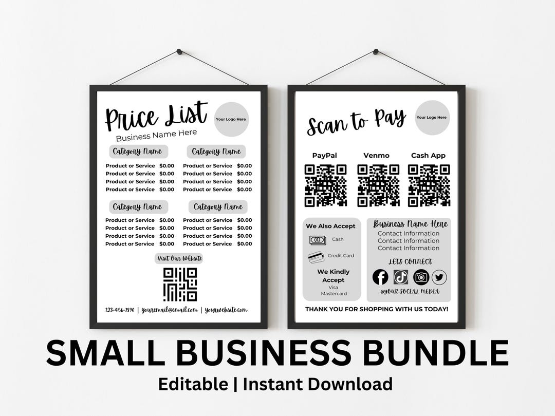 Small Business Bundle Canva Template | Price List + Scan to Pay QR Code ...