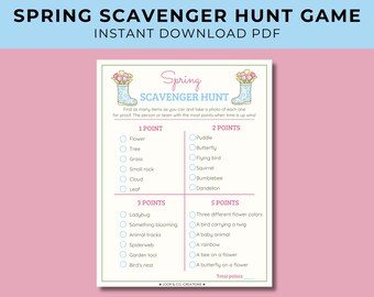 Spring Scavenger Hunt | Printable Spring Activity for Kids | Outdoor Nature Hunt | Classroom Spring Game | Kids Spring Party Game