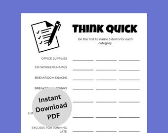 Think Quick Office Game Printable | Think Fast Work Game | Team Building Icebreaker | Office Party Game | Coworker Activity