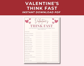 Valentine Think Fast Game | Adult Valentine Party Game | Couples Date Night Printable | Galentines Game | Instant Download