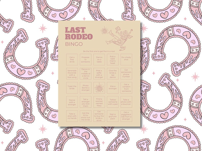 Last Rodeo Bachelorette Bingo Game Printable | Cowgirl Bach Bingo Cards ...