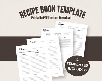 Family Recipe Binder Printable | Editable Cookbook Template | Recipe Book Pages | Kitchen Recipe Organizer | Heirloom Cookbook