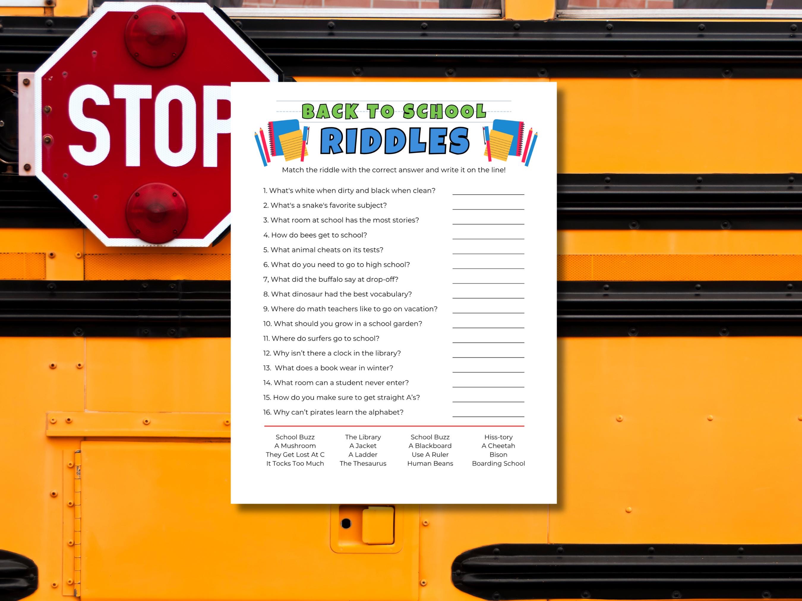 Back to School Riddles for Kids Printable | First Day of School ...