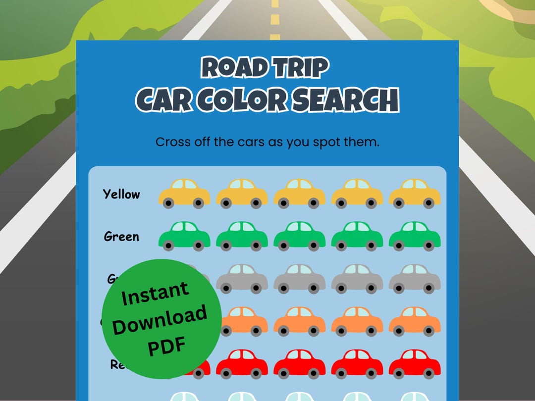 Car Color Game Road Trip Printable | Car Color Scavenger Hunt | Kids ...