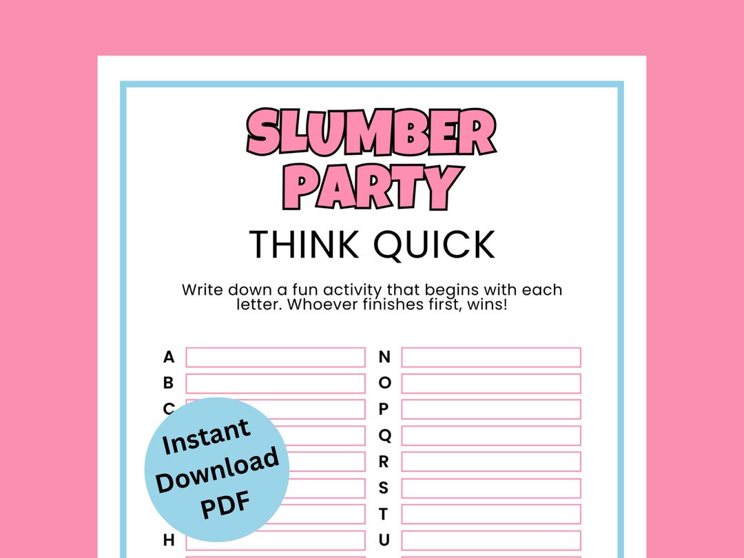 Teen Sleepover Think Fast Game Printable | Think Quick Party Game ...