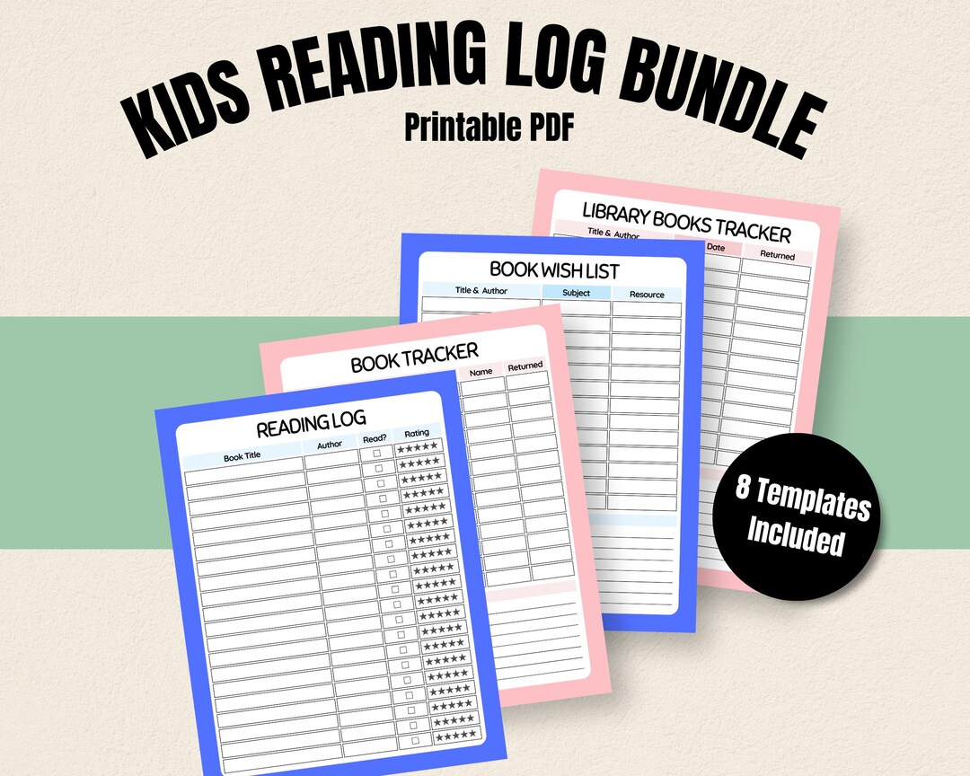 Kids Reading Log and Book Tracker Bundle Printable PDF | Library ...