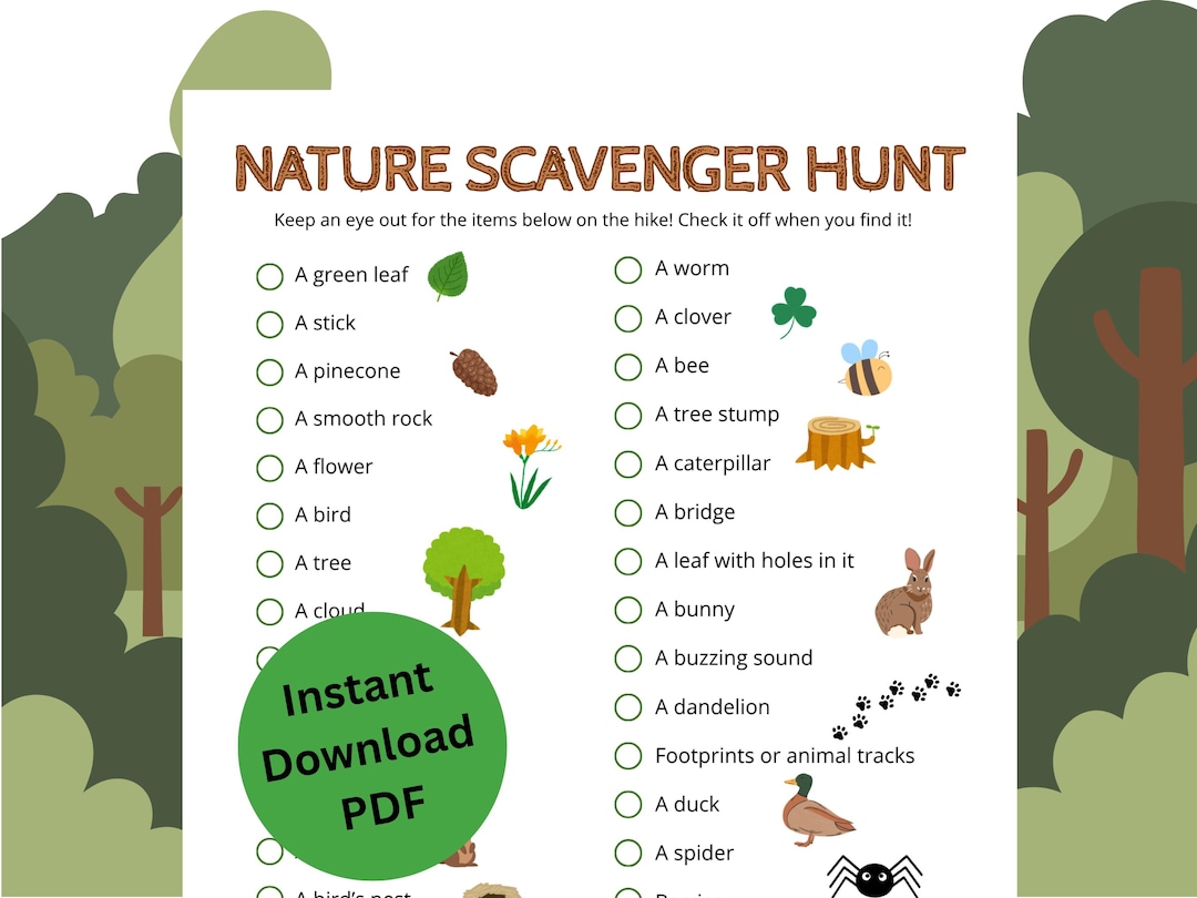 Nature Scavenger Hunt Printable | Outdoor Kids Activity | Spring Summer ...