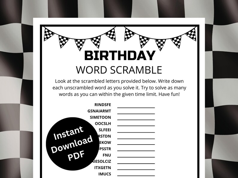Printable Word Scramble Game for Teens | Teen Birthday Party Game