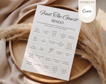 Encuentra al Invitado Bingo (Juego editable para bodas, despedidas de soltera o para romper el hielo en la recepción) / Descarga instantánea
