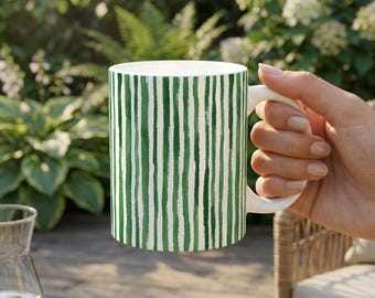 Green Striped Mug | Gift for Her | Green Coffee Mug | Unique Coffee Cup | Teacher Gift | Coworker Gift | Coffee Lover Gift