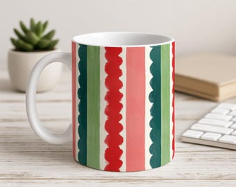 Preppy Striped Mug | Gift for Her | Pink Green Coffee Mug | Colorful Coffee Cup | Teacher Gift | Coworker Gift | Unique Gift for Women