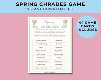 Spring Charades Game | 44 Printable Charades Cards | Spring Party Game for Kids & Adults | Classroom Activity | Family Spring Game