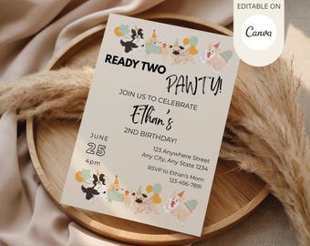 Ready Two Pawty Birthday Invitation | Editable Dog 2nd Birthday Invite Girl | Puppy Party Invitation | Second Birthday Invite
