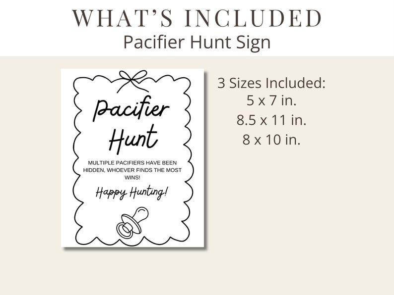 Pacifier Scavenger Hunt Baby Shower Game Sign Printable | Find the ...